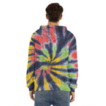 Black Backed Spiral Tie Dye Print Men's Velvet Pullover Hoodie