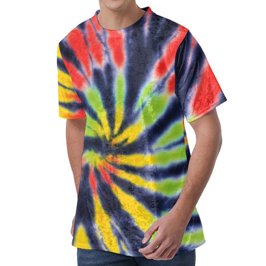 Black Backed Spiral Tie Dye Print Men's Velvet T-Shirt