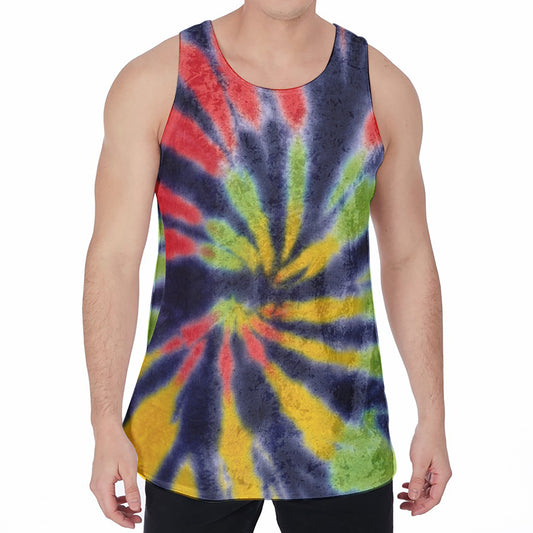 Black Backed Spiral Tie Dye Print Men's Velvet Tank Top