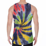 Black Backed Spiral Tie Dye Print Men's Velvet Tank Top