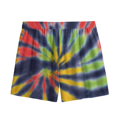 Black Backed Spiral Tie Dye Print Mesh Shorts