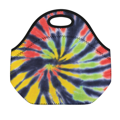 Black Backed Spiral Tie Dye Print Neoprene Lunch Bag