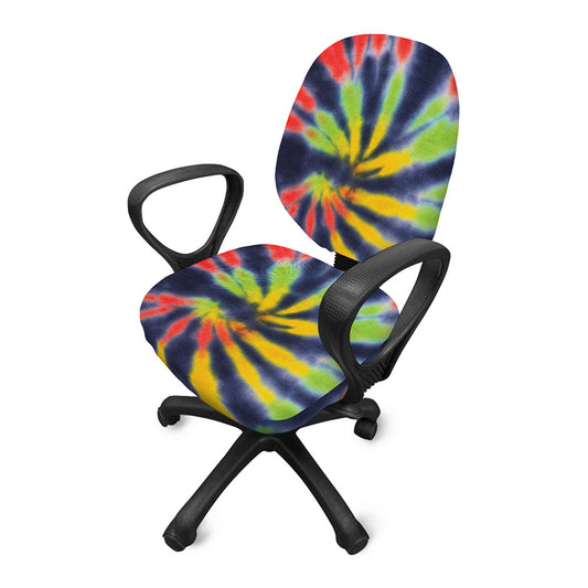Black Backed Spiral Tie Dye Print Office Chair Cover