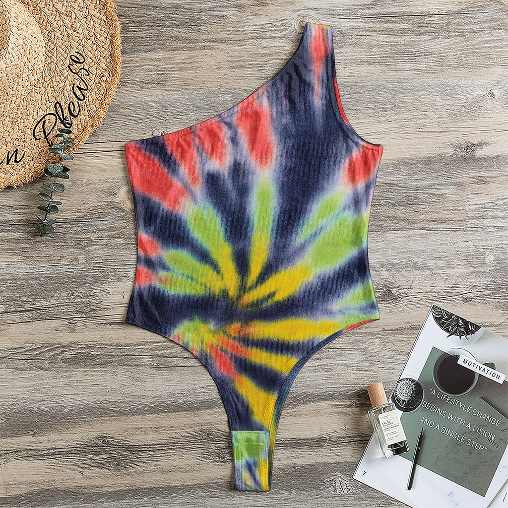 Black Backed Spiral Tie Dye Print One Shoulder Bodysuit
