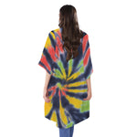 Black Backed Spiral Tie Dye Print Open Front Beach Cover Up