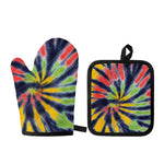 Black Backed Spiral Tie Dye Print Oven Mitt And Pot Holder Set