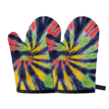 Black Backed Spiral Tie Dye Print Oven Mitts