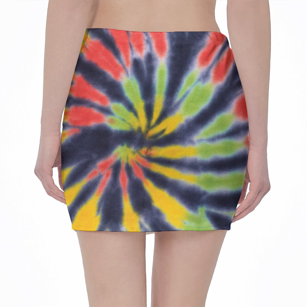 Black Backed Spiral Tie Dye Print Pencil Mini Skirt