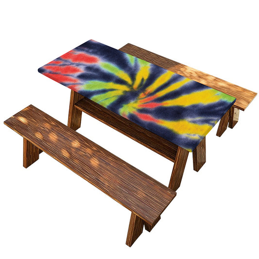 Black Backed Spiral Tie Dye Print Picnic Table Cover