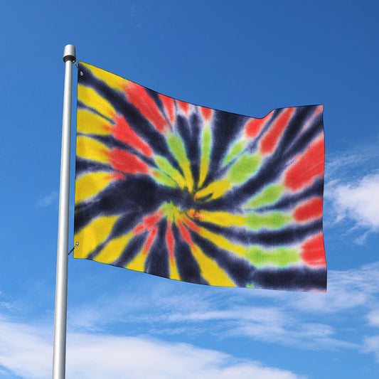Black Backed Spiral Tie Dye Print Polyester Flag