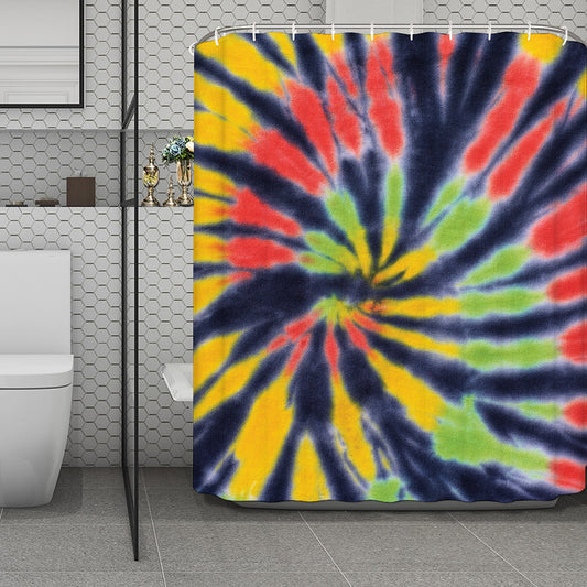 Black Backed Spiral Tie Dye Print Polyester Shower Curtain
