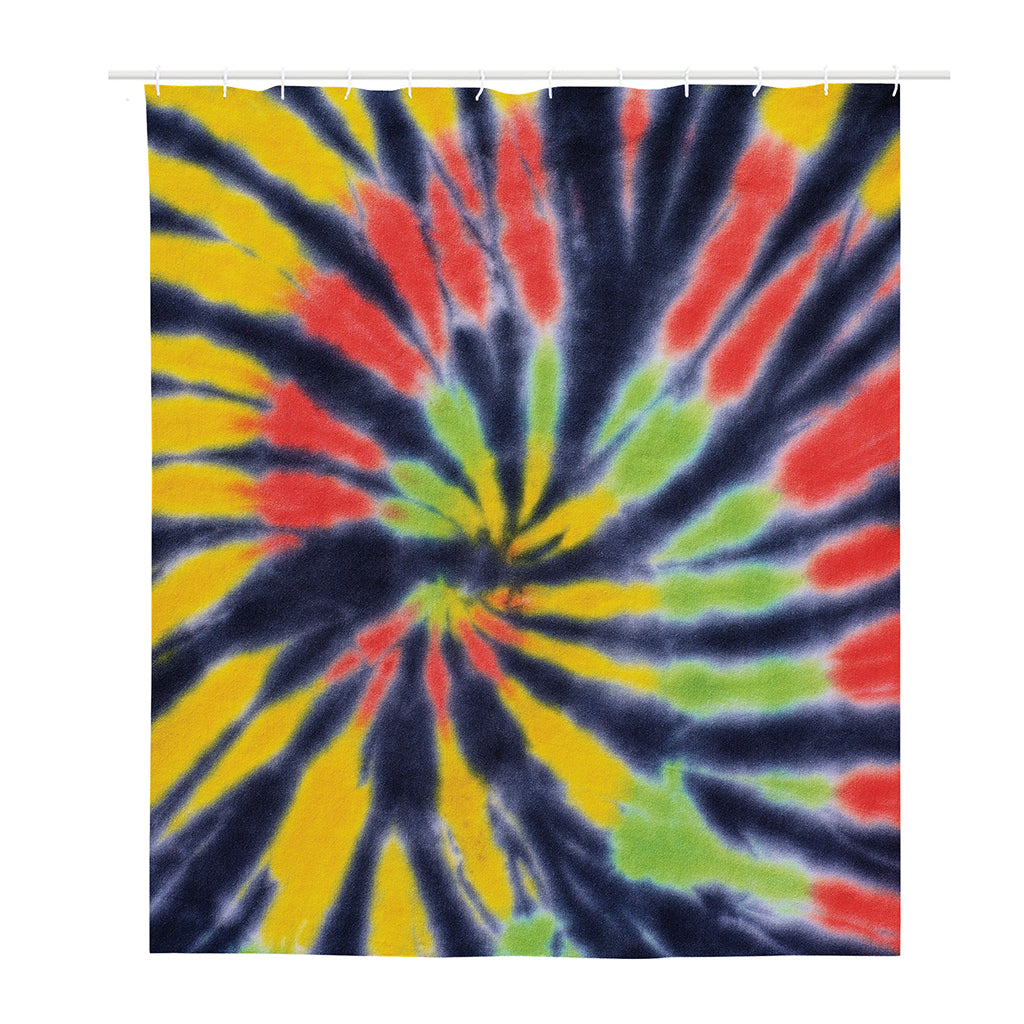 Black Backed Spiral Tie Dye Print Polyester Shower Curtain