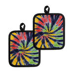 Black Backed Spiral Tie Dye Print Pot Holders