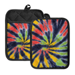 Black Backed Spiral Tie Dye Print Pot Holders With Pocket