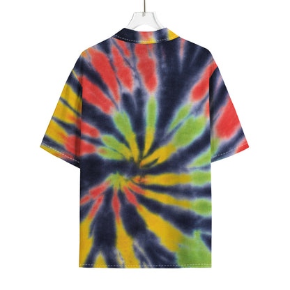 Black Backed Spiral Tie Dye Print Rayon Hawaiian Shirt
