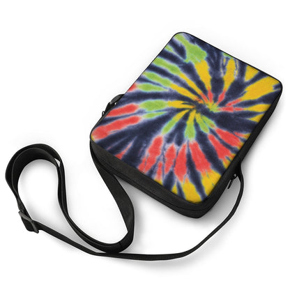 Black Backed Spiral Tie Dye Print Rectangular Crossbody Bag