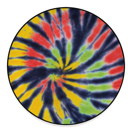 Black Backed Spiral Tie Dye Print Round Floor Mat