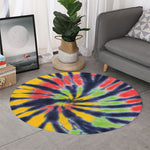 Black Backed Spiral Tie Dye Print Round Rug