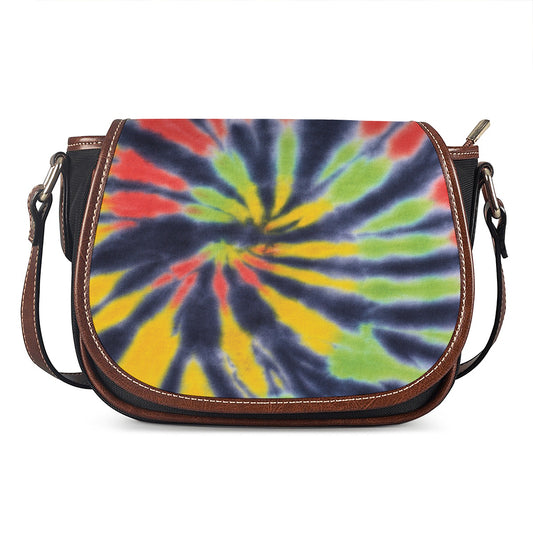 Black Backed Spiral Tie Dye Print Saddle Bag