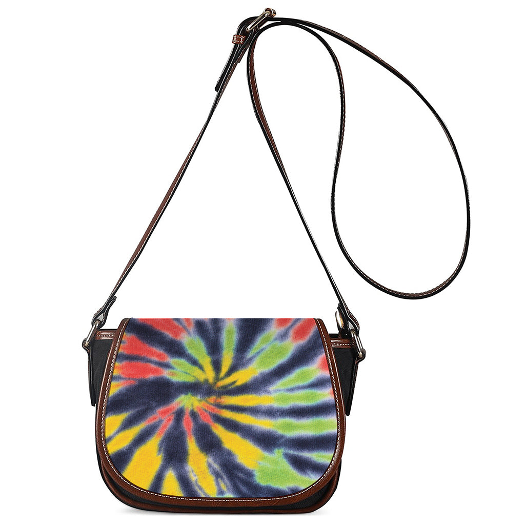 Black Backed Spiral Tie Dye Print Saddle Bag