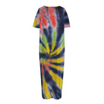 Black Backed Spiral Tie Dye Print Short Sleeve Long Nightdress