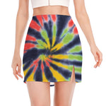 Black Backed Spiral Tie Dye Print Side Slit Mini Skirt