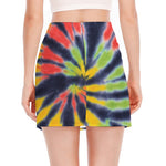Black Backed Spiral Tie Dye Print Side Slit Mini Skirt