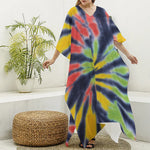Black Backed Spiral Tie Dye Print Silk V-Neck Kaftan Dress