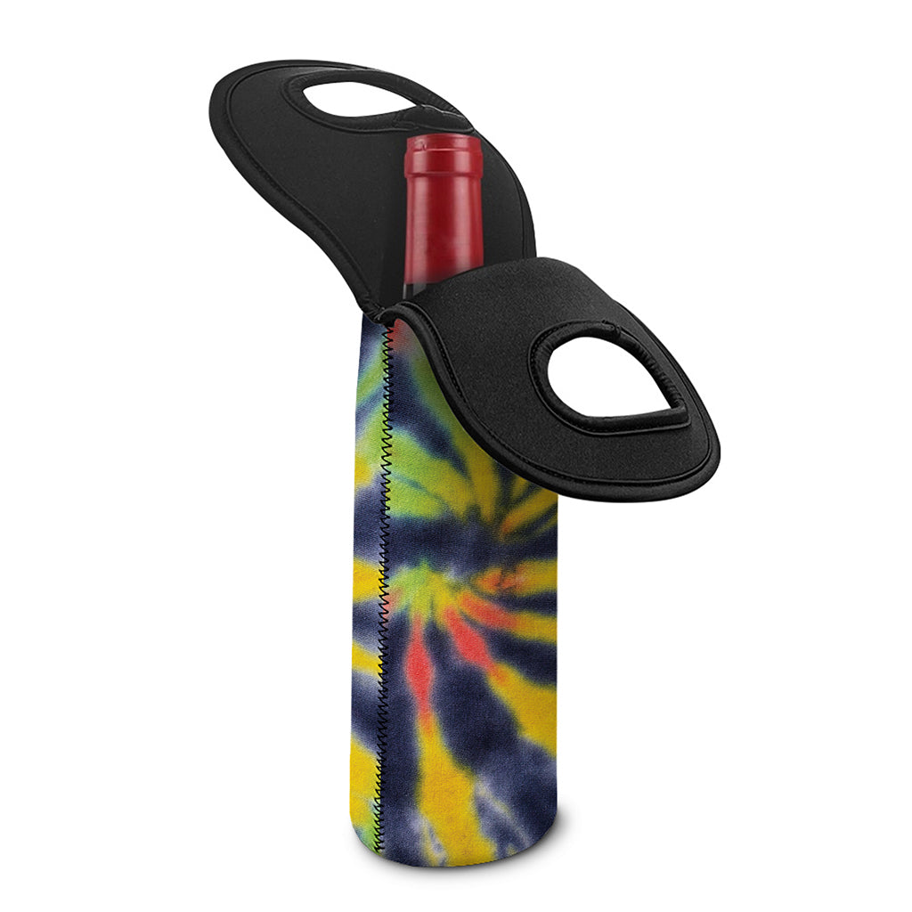Black Backed Spiral Tie Dye Print Single Neoprene Wine Tote