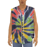 Black Backed Spiral Tie Dye Print Sleeveless Baseball Jersey
