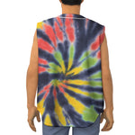 Black Backed Spiral Tie Dye Print Sleeveless Baseball Jersey