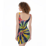Black Backed Spiral Tie Dye Print Sleeveless Bodycon Dress