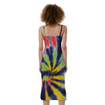 Black Backed Spiral Tie Dye Print Slim Fit Midi Cami Dress