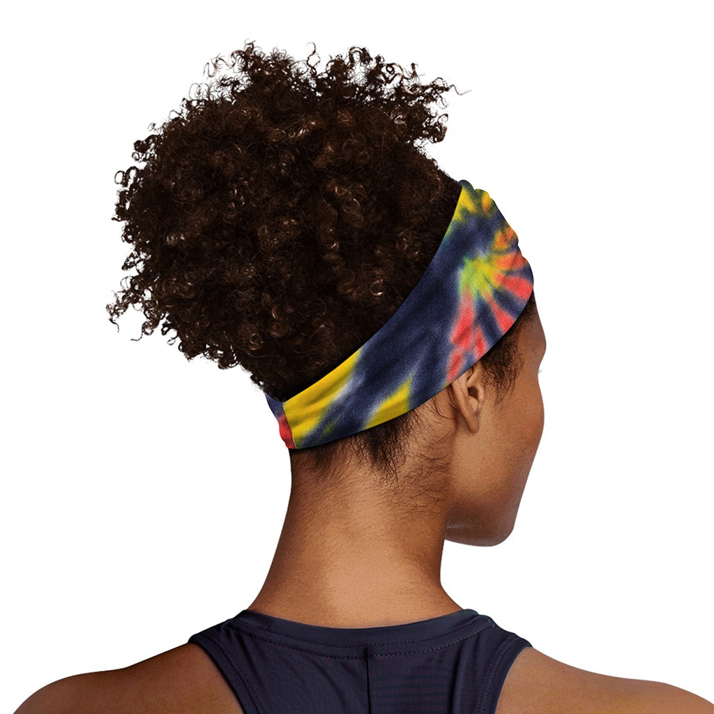 Black Backed Spiral Tie Dye Print Sports Headband