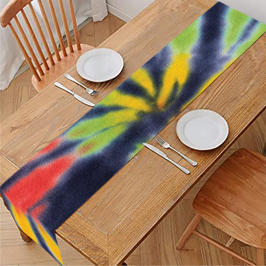 Black Backed Spiral Tie Dye Print Table Runner