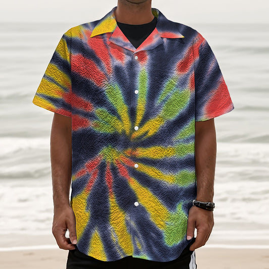 Black Backed Spiral Tie Dye Print Textured Short Sleeve Shirt