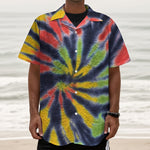 Black Backed Spiral Tie Dye Print Textured Short Sleeve Shirt