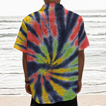 Black Backed Spiral Tie Dye Print Textured Short Sleeve Shirt