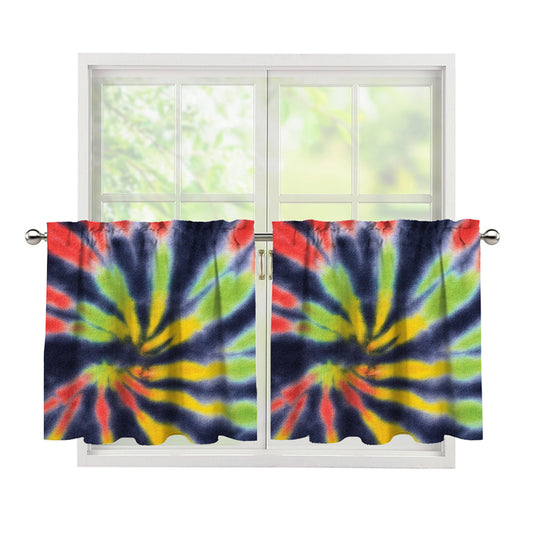 Black Backed Spiral Tie Dye Print Tier Curtains