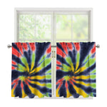 Black Backed Spiral Tie Dye Print Tier Curtains