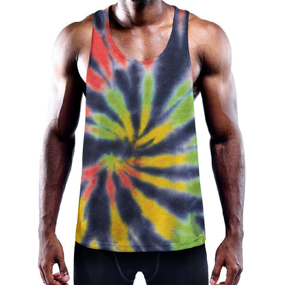 Black Backed Spiral Tie Dye Print Training Tank Top