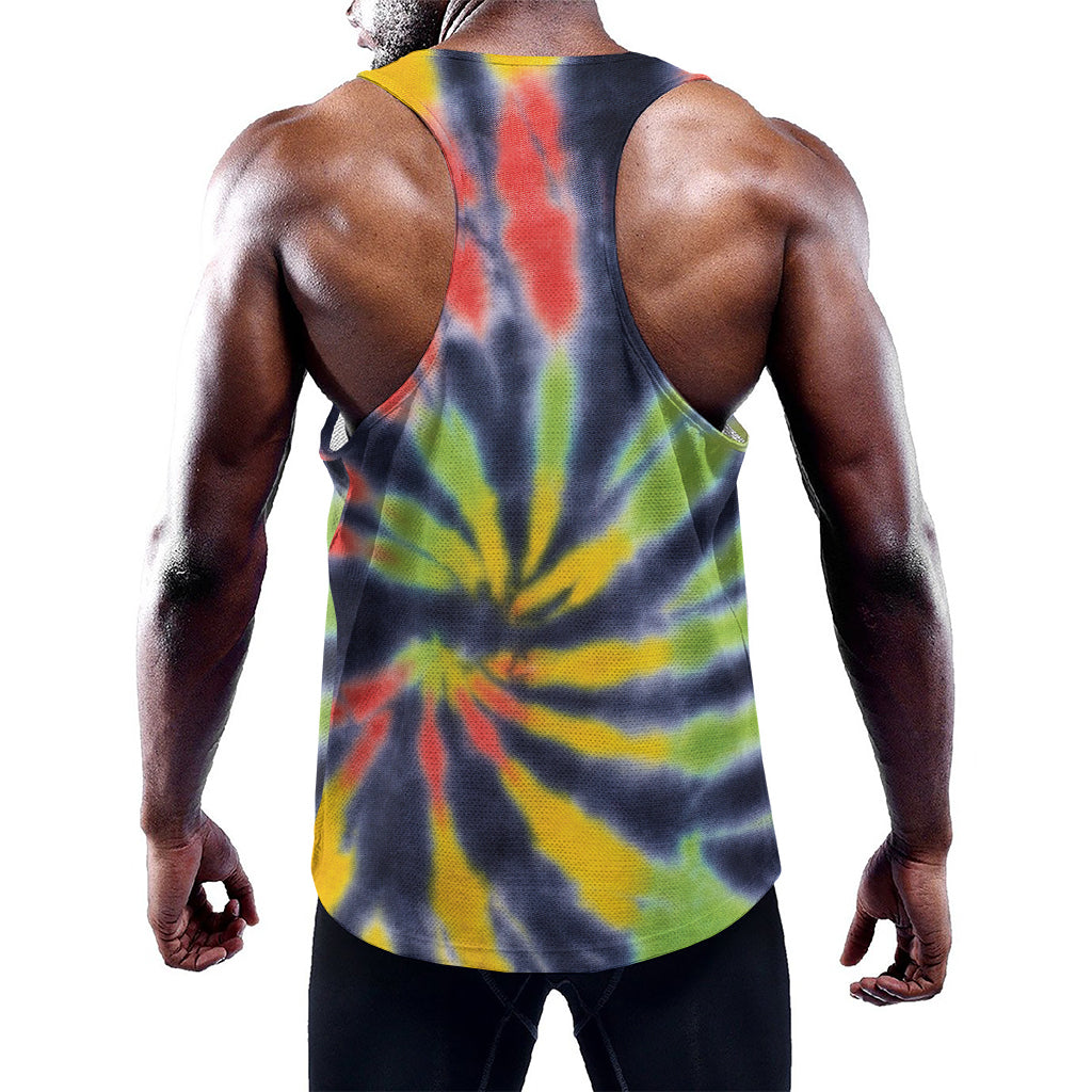 Black Backed Spiral Tie Dye Print Training Tank Top