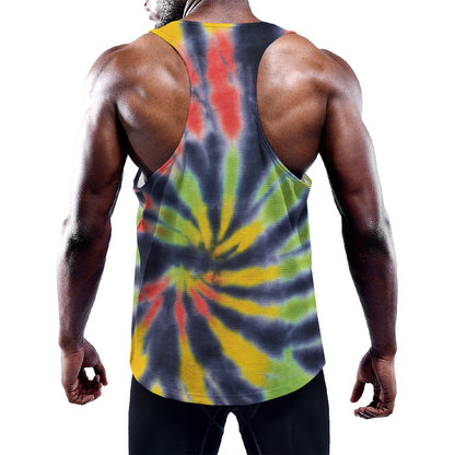 Black Backed Spiral Tie Dye Print Training Tank Top