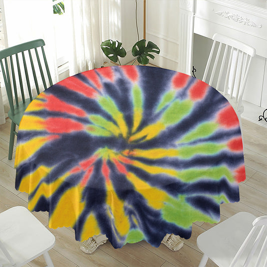 Black Backed Spiral Tie Dye Print Waterproof Round Tablecloth