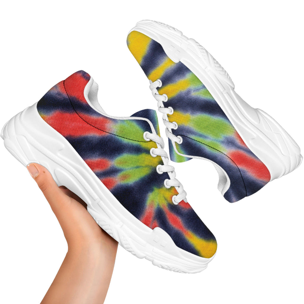 Black Backed Spiral Tie Dye Print White Chunky Shoes