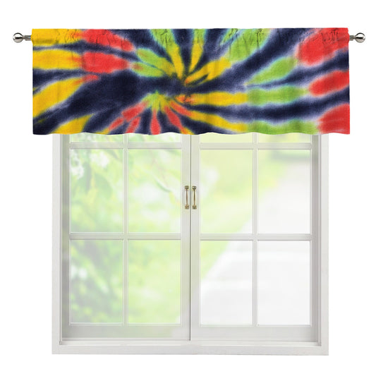 Black Backed Spiral Tie Dye Print Window Valance