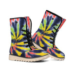 Black Backed Spiral Tie Dye Print Winter Boots