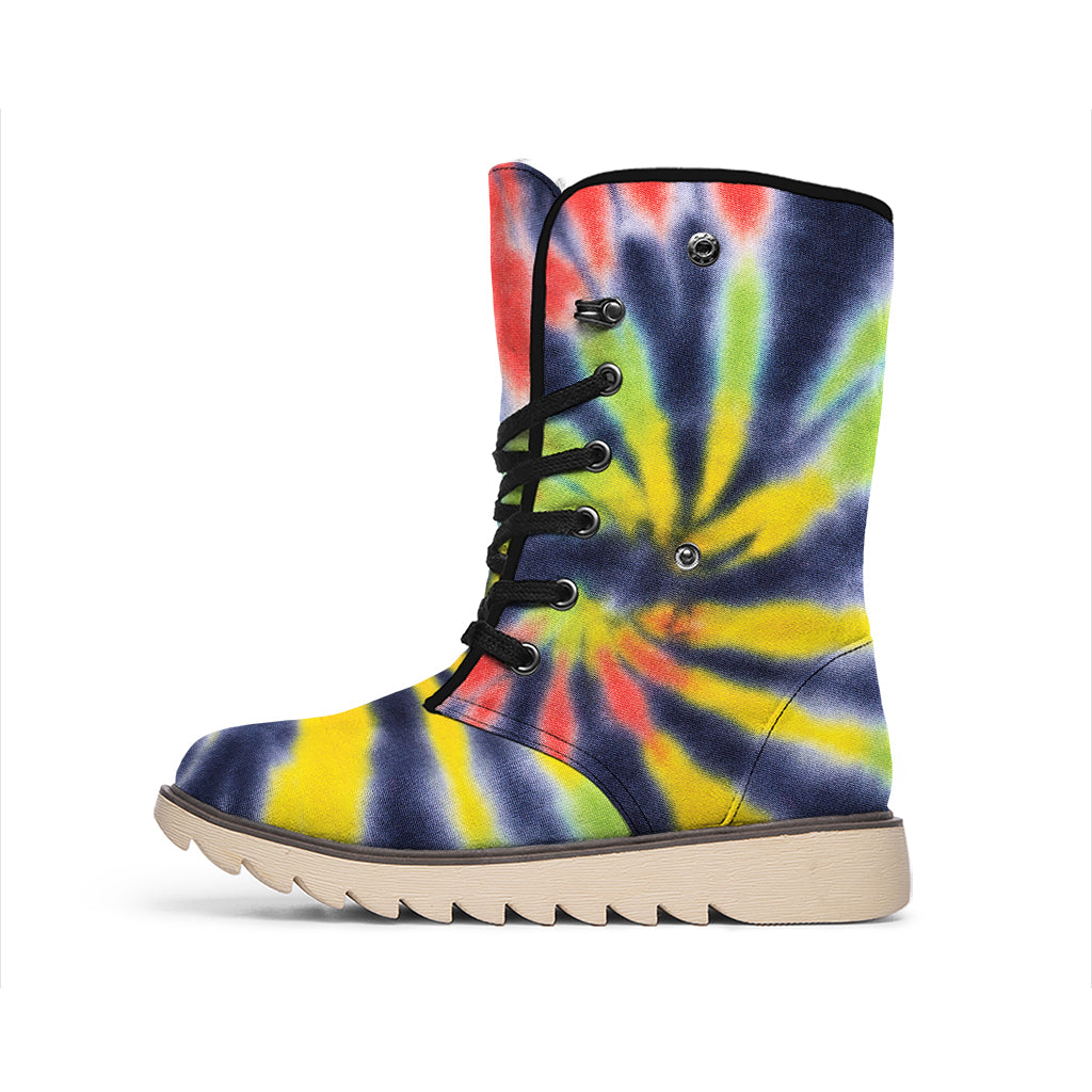 Black Backed Spiral Tie Dye Print Winter Boots