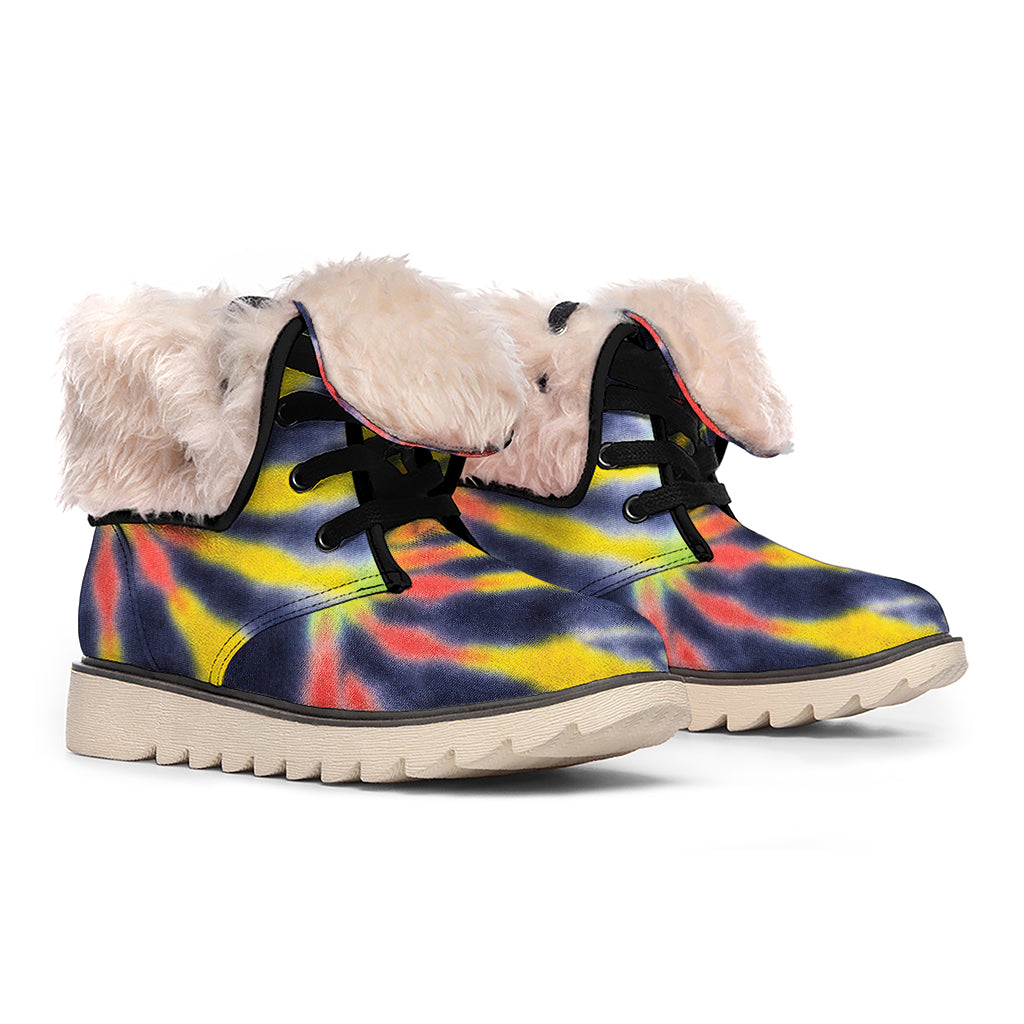 Black Backed Spiral Tie Dye Print Winter Boots