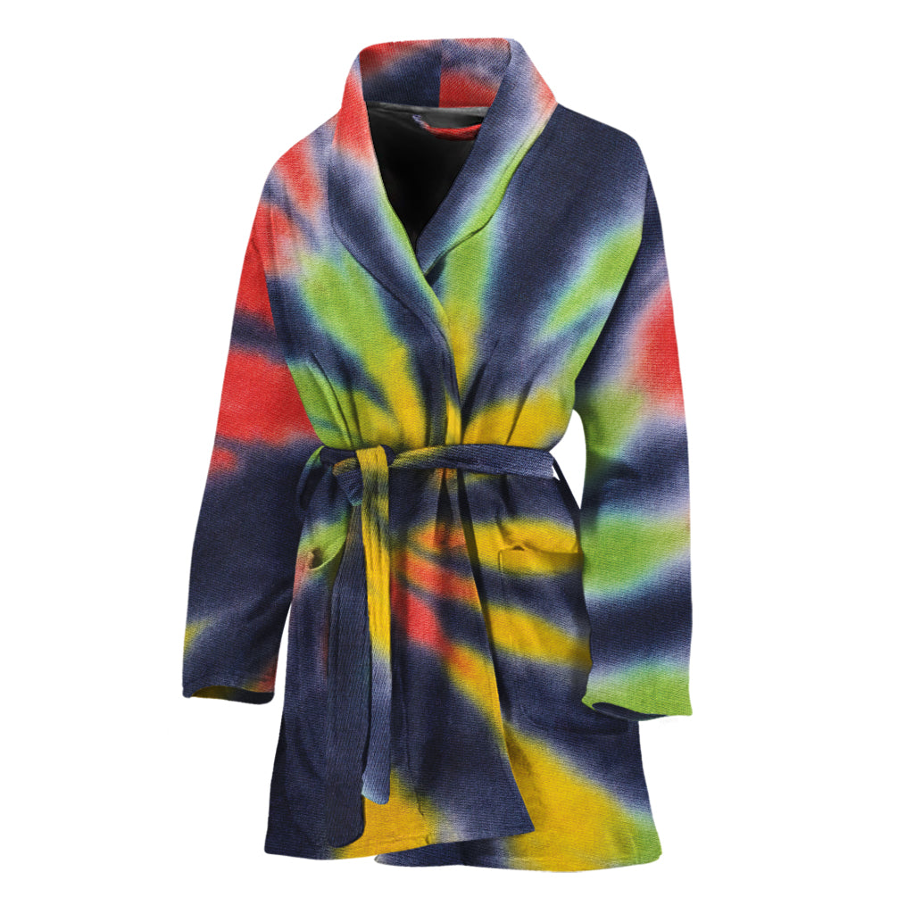 Black Backed Spiral Tie Dye Print Women's Bathrobe